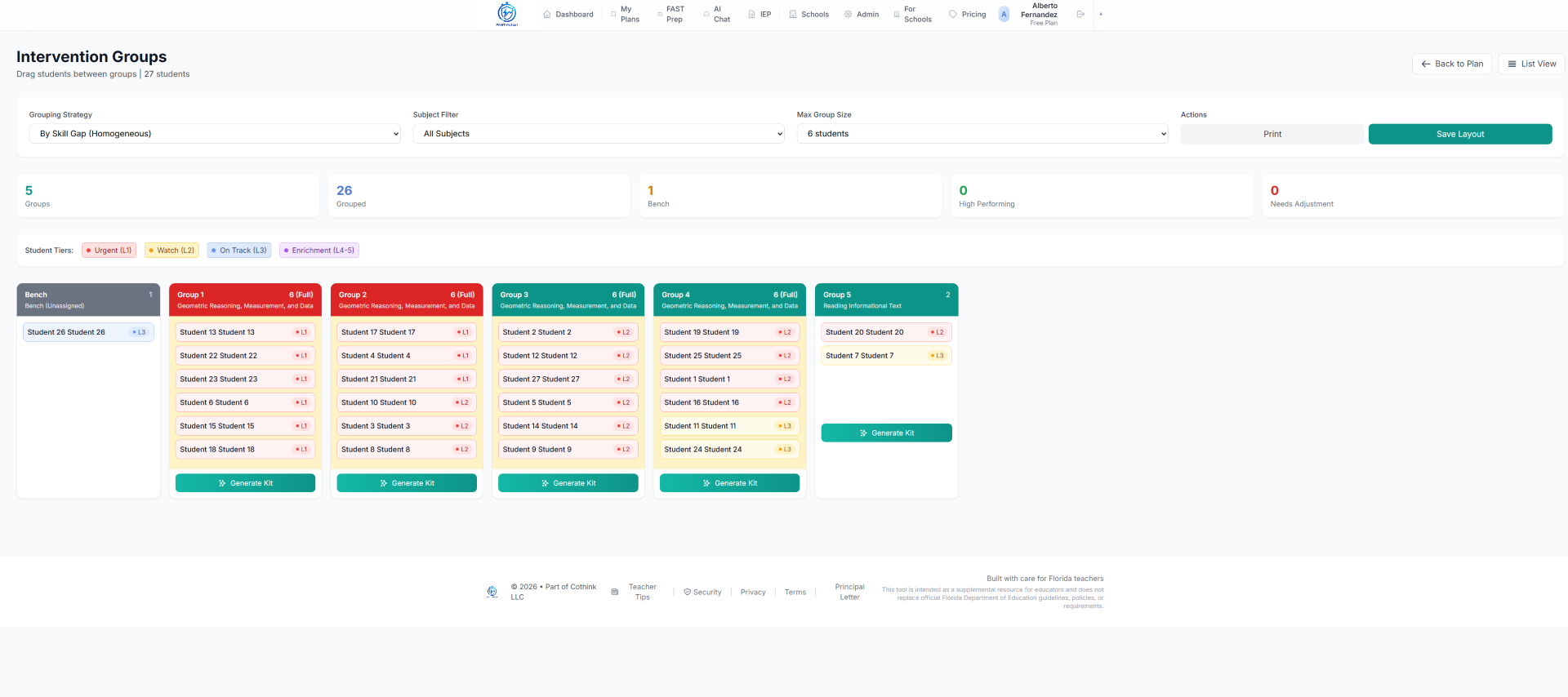 FastIXL Intervention Groups Screenshot